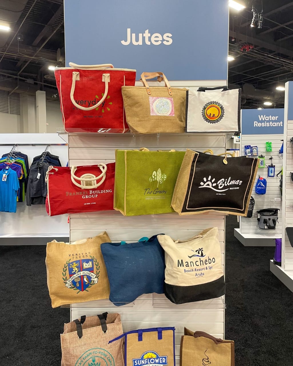 Assorted jute bags on display